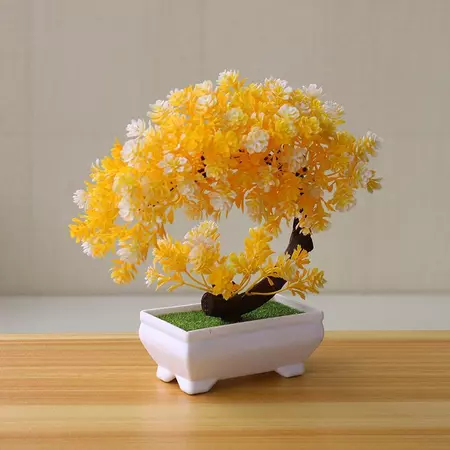 บอนไซต้นสนประดิษฐ์ ต้นไม้ปลอม ตกแต่งบ้าน ออฟฟิศ-lotus yellow