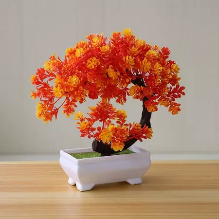 บอนไซต้นสนประดิษฐ์ ต้นไม้ปลอม ตกแต่งบ้าน ออฟฟิศ-lotus orange