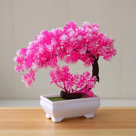 บอนไซต้นสนประดิษฐ์ ต้นไม้ปลอม ตกแต่งบ้าน ออฟฟิศ-lotus pink