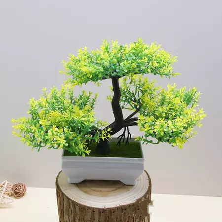 บอนไซต้นสนประดิษฐ์ ต้นไม้ปลอม ตกแต่งบ้าน ออฟฟิศ-B-yellowgreen