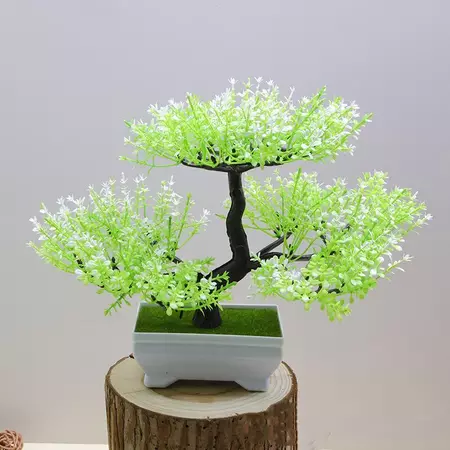 บอนไซต้นสนประดิษฐ์ ต้นไม้ปลอม ตกแต่งบ้าน ออฟฟิศ-B-whitegreen